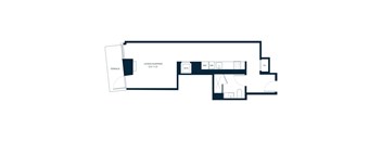 A floor plan of a house with a living/sleeping area.
