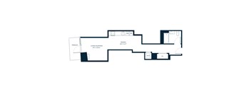 A floor plan of a house with a living room, dining room, and kitchen.