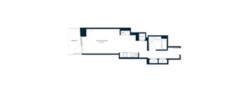 A floor plan of a house with a living room, two bedrooms, and a bathroom.