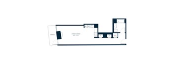 A drawing of a room with a living and sleeping area.