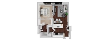Dolores Alt 1 Bedroom 1 Bath 681 Sq.Ft. Floorplan at Venn Apartments, San Francisco