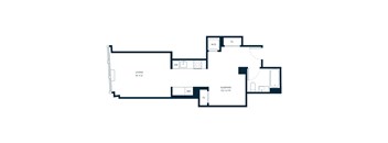 A floor plan of a living space with a living room, dining room, and sleeping area.