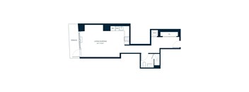 A floor plan of a house with a living/sleeping area.