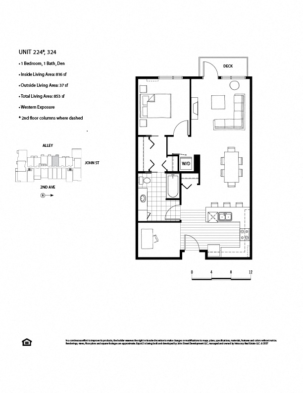 A floor plan for a unit with a detailed description of the layout.