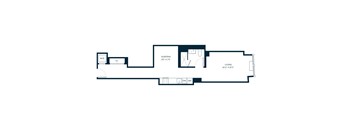 A floor plan of a house with a living room, dining room, kitchen, and two bedrooms.