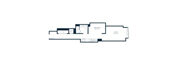 A floor plan of a house with a home office, living room, and kitchen.