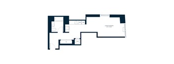 A floor plan of a living/sleeping area that is 17 1/2 feet by 10 1/2 feet.