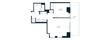 A floor plan of a house with a bedroom, a living room, a kitchen, a dining room, and a bathroom.