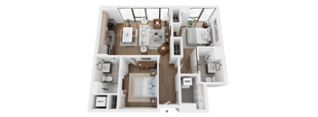 a 3d floor plan of a living room with a bedroom