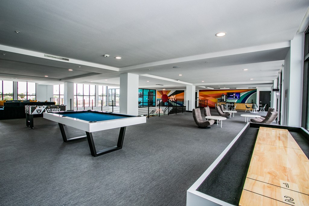Resident lounge with pool table at theApex @ Meadows in Las Vegas.