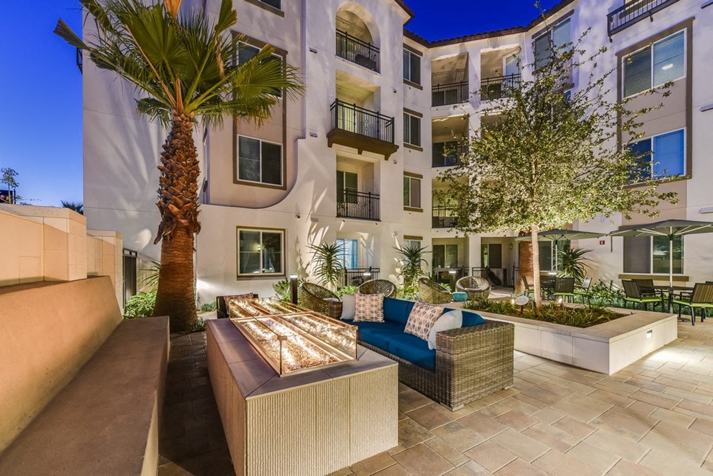 Outdoor Lounge with FIrepit at Sola, San Diego California