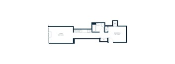 A floor plan of a home with a living room, dining room, and home office.