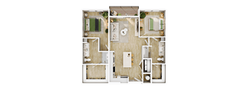 A top-down view of a well-organized apartment layout.