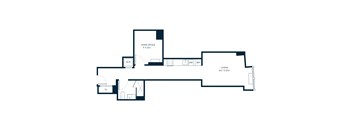 A floor plan of a home office and living room.