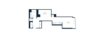 A floor plan of a house with a sleeping area and a living area.
