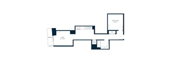 A floor plan of a home office and living room.