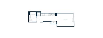 A floor plan of a living/dining room with a kitchen area.