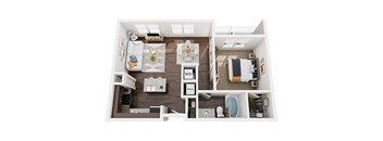 a 3d rendering of a bedroom with a wood floor
