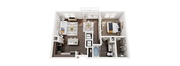 a 3d floor plan of a bedroom with a bathroom