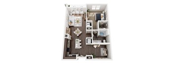 a 1 bedroom floor plan with a bathroom and a living room