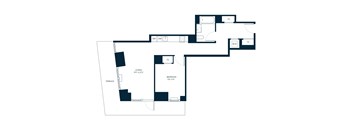 A floor plan of a house with a living area, terrace, and bedroom.