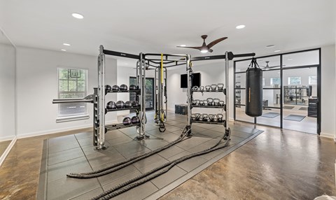 A well equipped gym with a variety of exercise equipment.