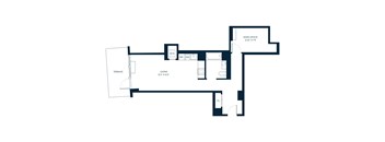 A floor plan of a home office and living area.