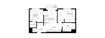 A black and white image of a floor plan for a home.