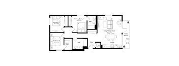 A black and white image of a house floor plan.