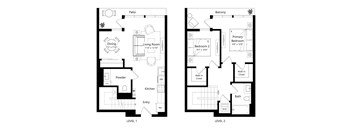 A black and white image of a two level house plan.