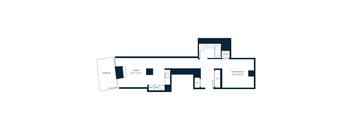 A floor plan of a home with a living room, terrace, and home office.