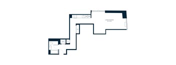 A floor plan of a living/sleeping area that is 20 x 10.5 feet.
