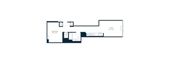 A floor plan of a home office and living room.