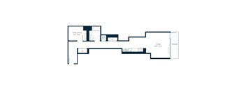 A floor plan of a home office and living room.