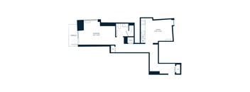 A floor plan of a house with a living room, sleeping area, and a terrace.