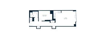 A floor plan of a home office and living room.