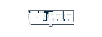 A floor plan of a home with a living room, two home offices, and a reference desk.