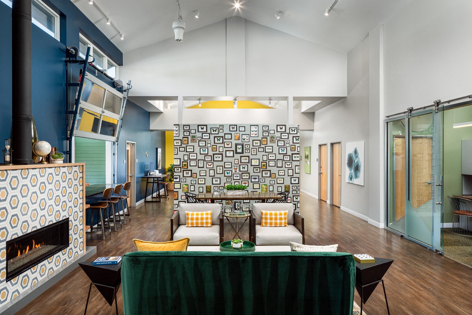 Resident Clubhouse with seating and fireplace