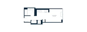 A floor plan of a living/sleeping area that is 16.5 x 10.10 feet.