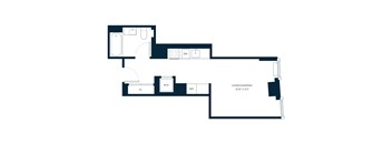 A floor plan of a living and sleeping area with a reference to the dimensions.