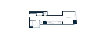 A floor plan of a living and sleeping area with a living room and a bedroom.