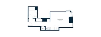 A floor plan of a living/sleeping area that is 14'11" x 11'7".
