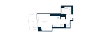 A floor plan of a living/sleeping area that is 13.5 x 11.4 feet.
