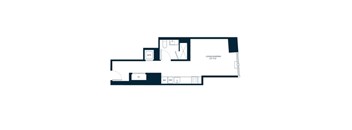 A floor plan of a living-sleeping area.