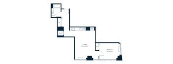 A black and white floor plan of a living space with a bedroom.