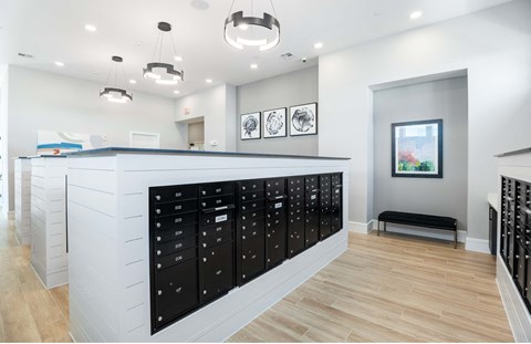 the tasting room has a large selection of wines and a counter with lockers