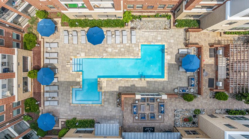 arial view of an apartment complex with a pool - Photo Gallery