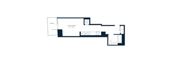 A floor plan of a living and sleeping area with a terrace.
