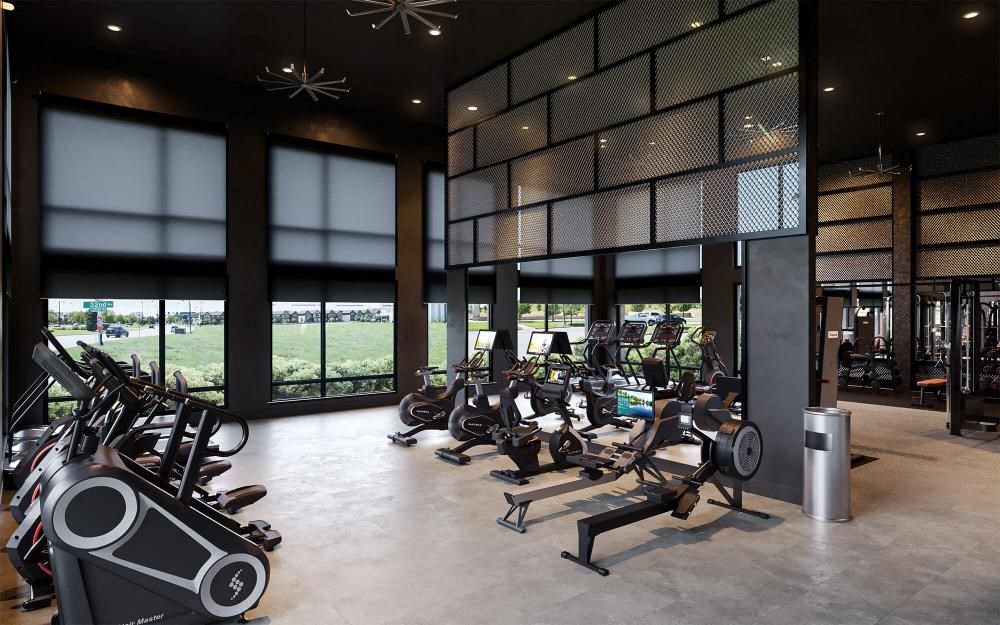 a gym with a bunch of exercise bikes