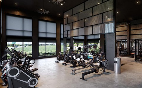 a gym with a bunch of exercise bikes